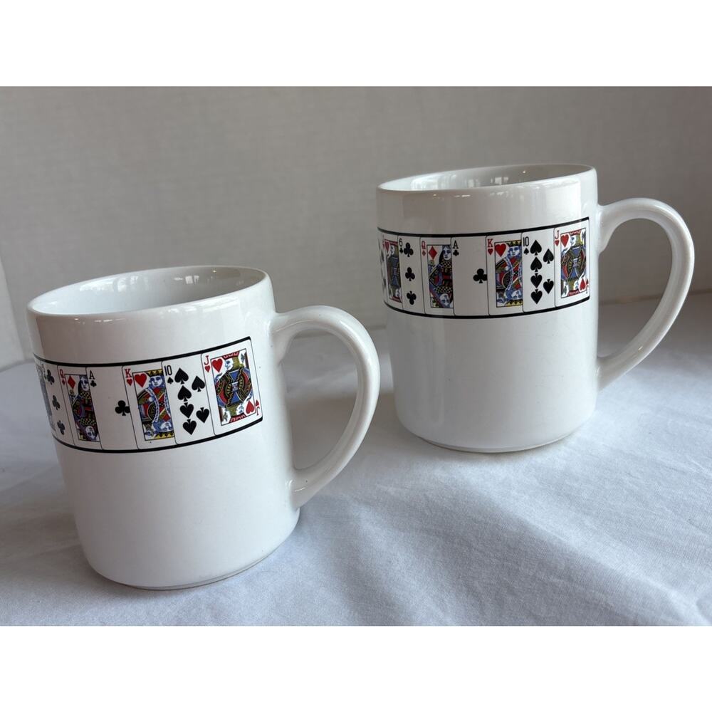 Vintage Lilian Vernon Playing Cards Coffee & Tea Mugs 3.5” Tall Set Of 3